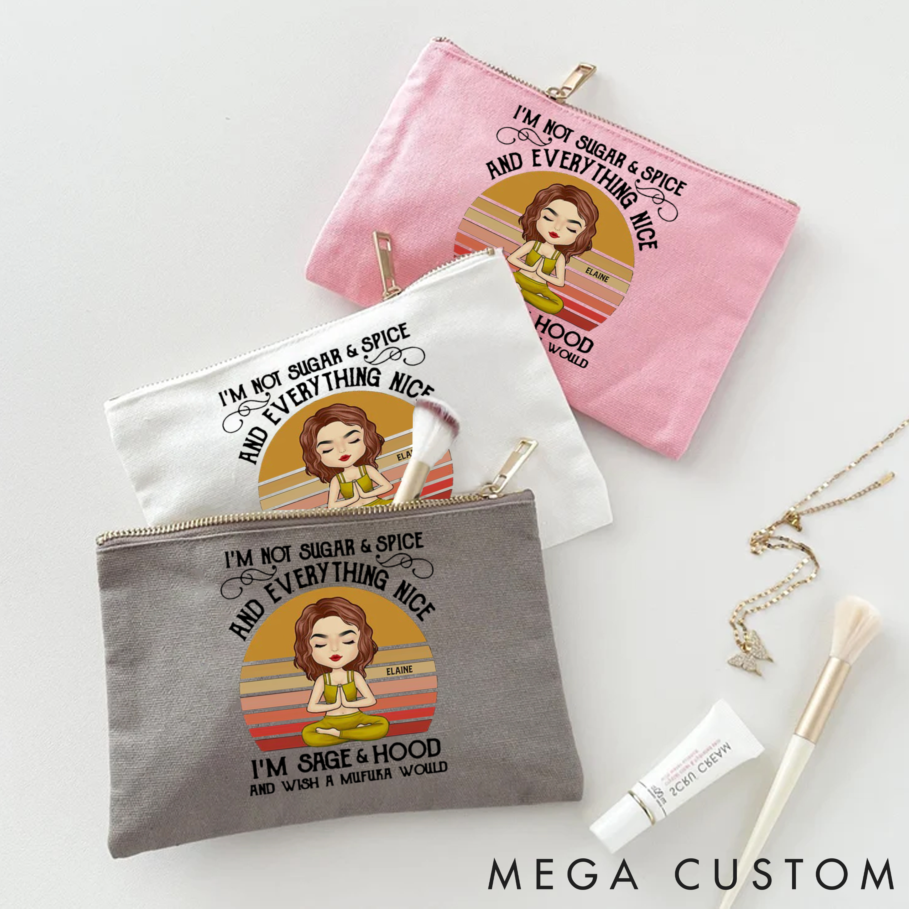 Personalized Yoga Zipper Makeup Bag with Durable and Lightweight Design Custom Name Yoga Makeup Bag Gift Idea for Yoga Lover