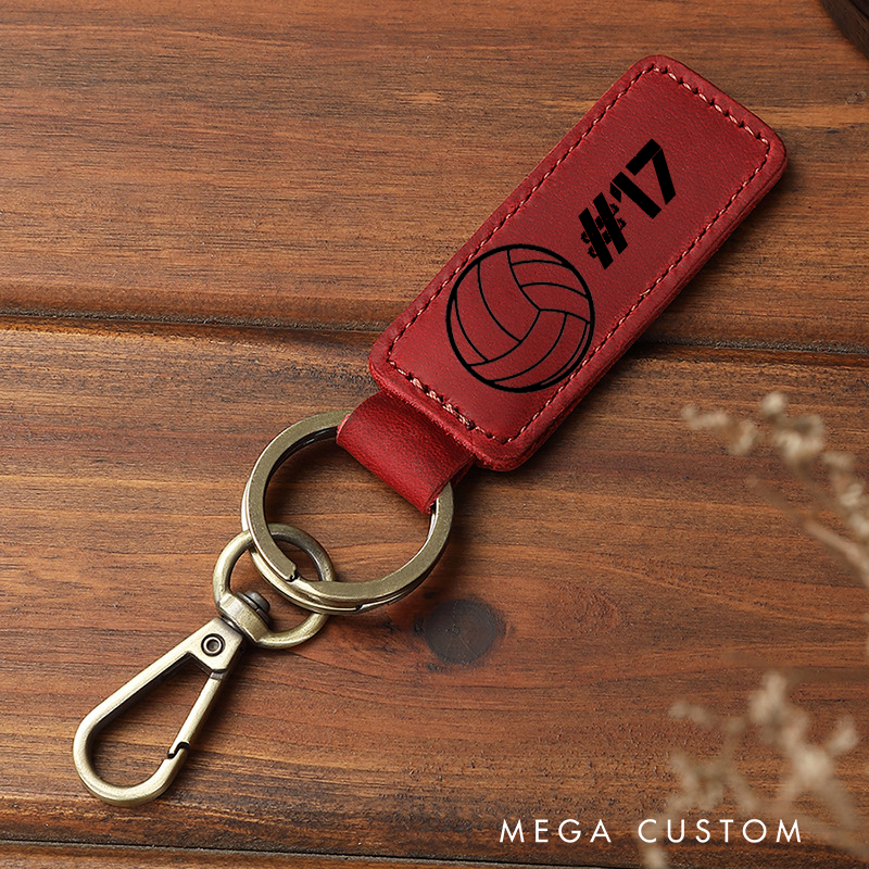 Personalized Leather Sports Keychain with Custom Ball Design and Number