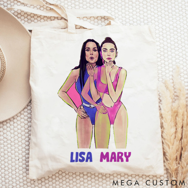 Personalized Gym Tote Bag with Best Friends Portrait Design for Fitness Enthusiasts Bodybuilders and Gym Lovers