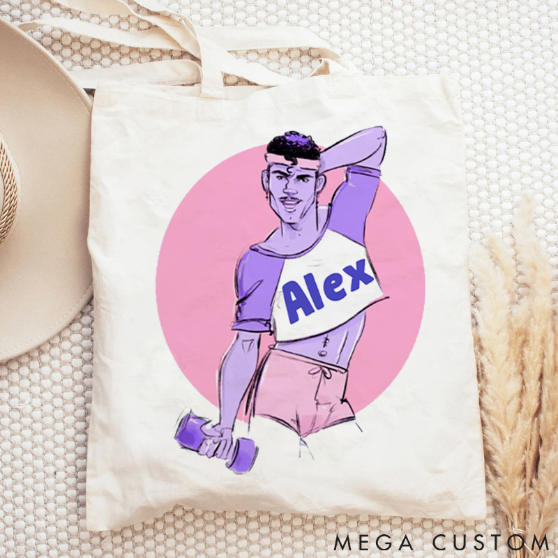 [Copy]Personalized Gym Tote Bag with Best Friends Portrait Design for Fitness Enthusiasts Bodybuilders and Gym Lovers
