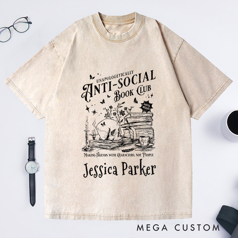 Personalized Anti-social Book Club Comfort Colors Washed T-Shirts for Introverted Romance Reader Vintage Distressed Reading T-shirt Bookish for Book Lover Gift