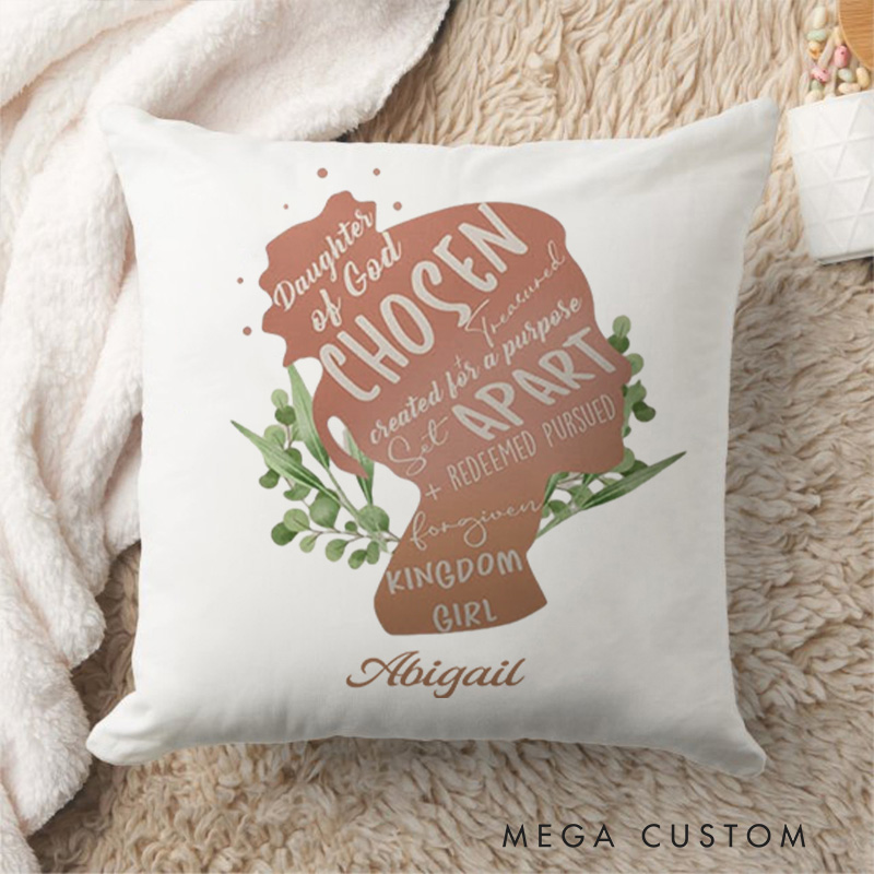 Personalized Daughter of God Chosen and Treasured Throw Pillow with Name Religious Home Decor Birthday Gift for Women