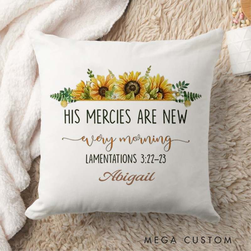 Personalized His Mercies are New Every Morning Lam 3:22-23 Throw Pillow with Name Religious Home Decor Birthday Gift for Women