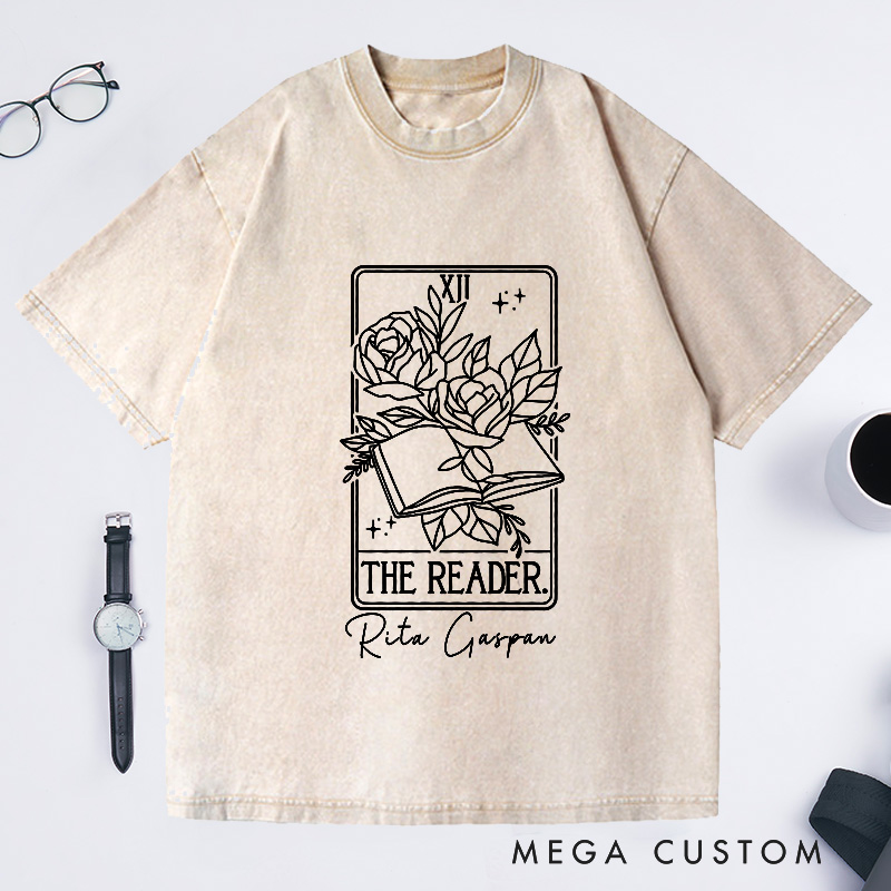 Personalized the Reader Tarot Card Washed T-Shirts Book Tarot Card Bookish Shirt Reading Shirt Author Tarot Card Writer