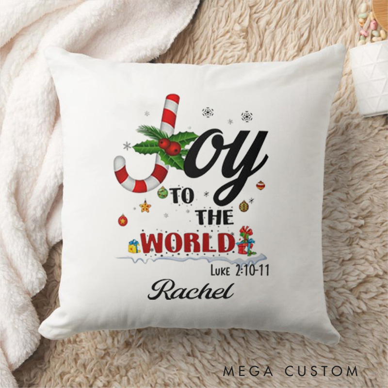 Personalized Joy to the World Buffalo Plaid Throw Pillow with Name Religious Home Decor Christmas Gift for Women