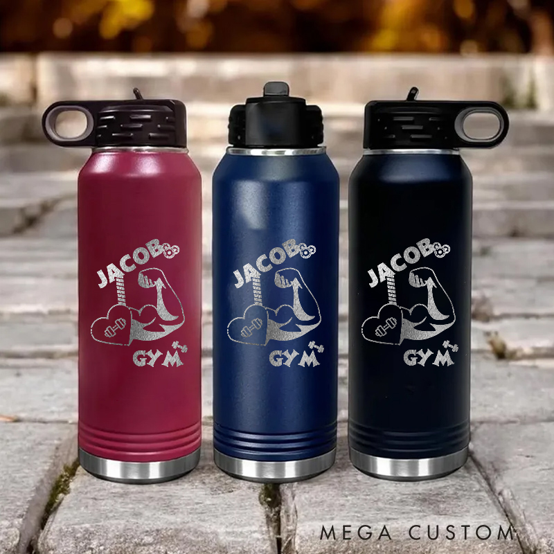 Personalized Gym Water Bottles with Strong Arm Motivational Design for Fitness Enthusiasts Bodybuilders and Gym Lovers