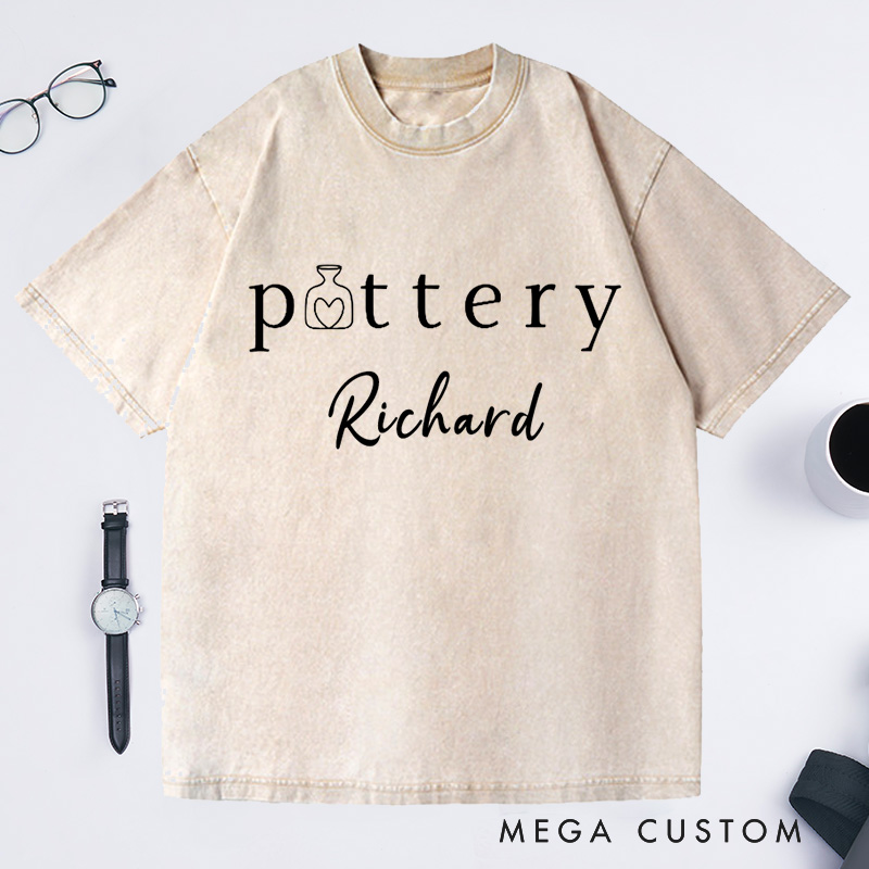 Personalized Cute Pottery Lover Washed T-Shirts for Ceramics Artist Gift for Her Birthday Gift for Crafting Tee Gift for Teacher Cute Pottery Shirt Heart and Vase