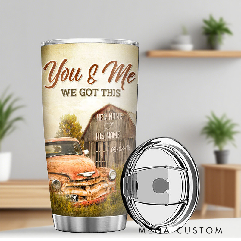 Personalized God Blessed the Broken Road Stainless Steel Tumbler Insulated Travel Mug Gift for Couple Husband Wife Anniversary Gift