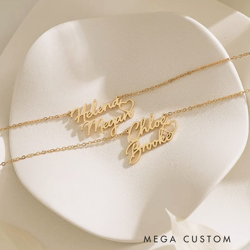 Personalized Double Names Necklace with Heart Mother's Day Gift for Mom