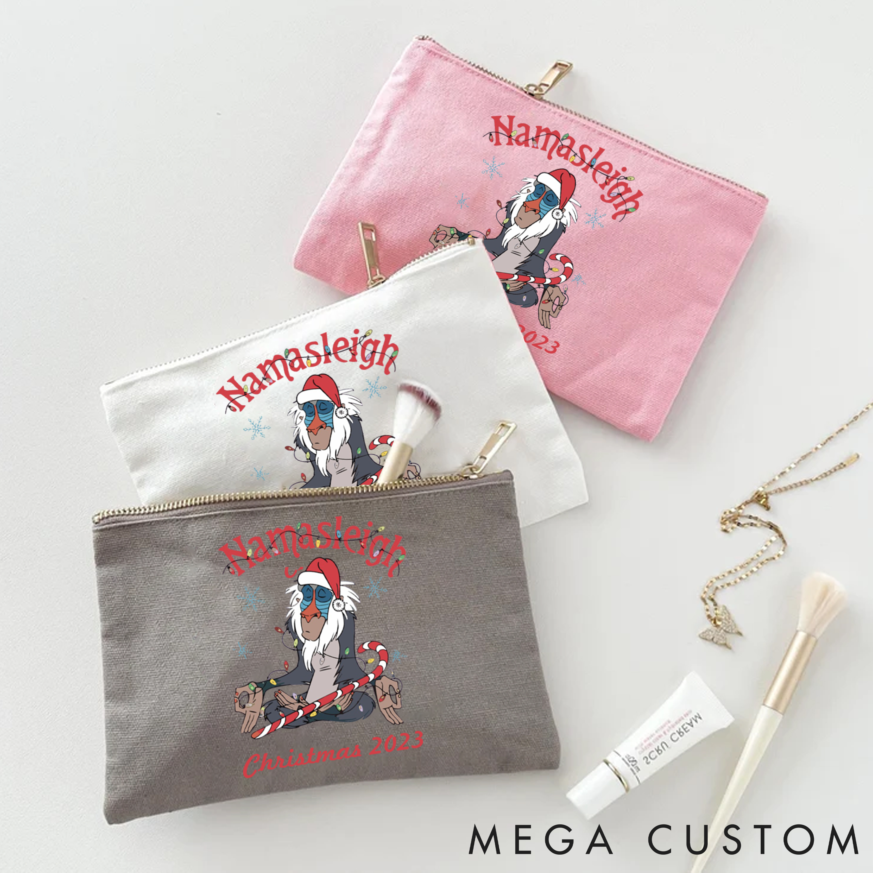 Personalized Christmas Makeup Bag with Funny Yoga Monkey Design Custom Time Yoga Makeup Bag Gift Idea for Yoga Lover