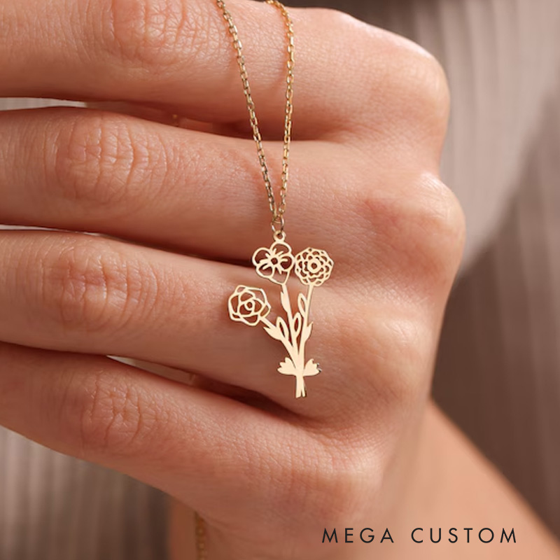 Personalized Birth Flower Necklace Multiple Birth Flower Bouquet Necklace Birth Flower Gift