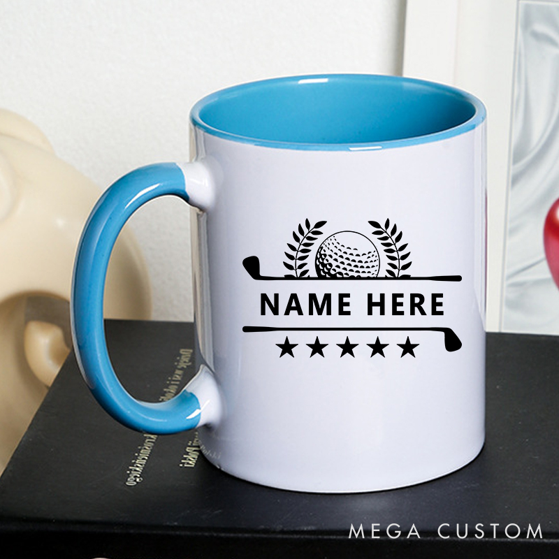 Personalized Golf Mug with Custom Name Golf Ball, Laurel, and Stars Design Perfect Gift for Golf Enthusiasts