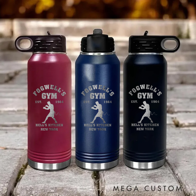 Personalized Gym Water Bottles with Iconic Boxer Logo with Established Year and Location for Fitness Enthusiasts Bodybuilders and Gym Lovers