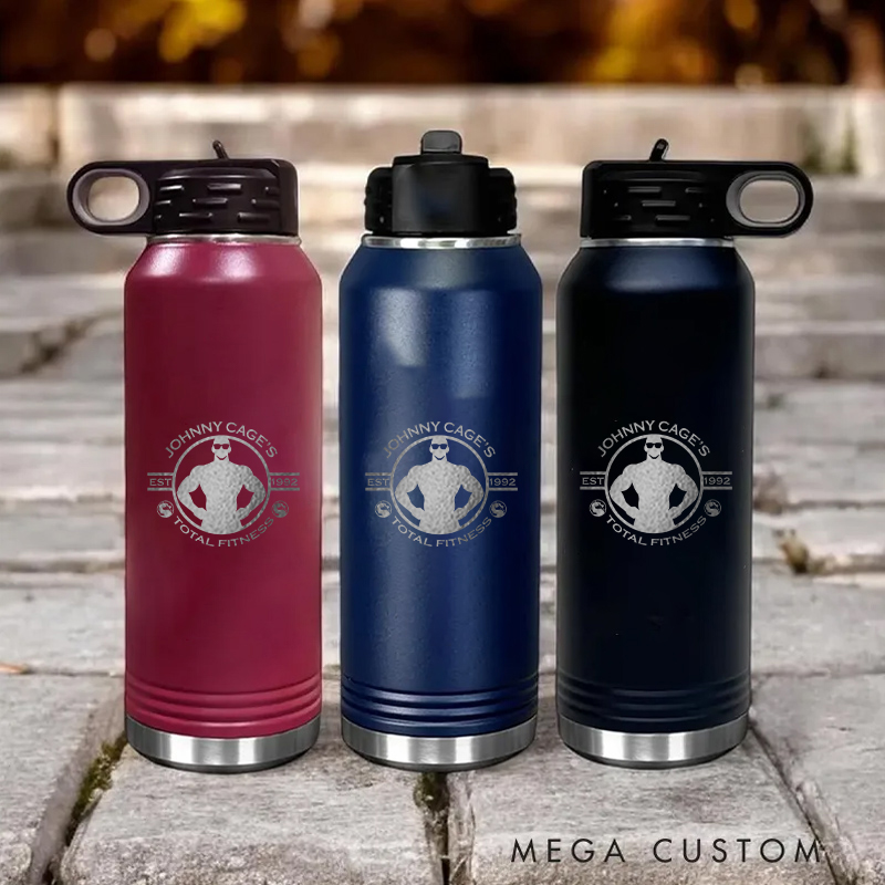 Personalized Gym Water Bottles with Sleek Flexing Figure and Established Year for Fitness Enthusiasts Bodybuilders and Gym Lovers