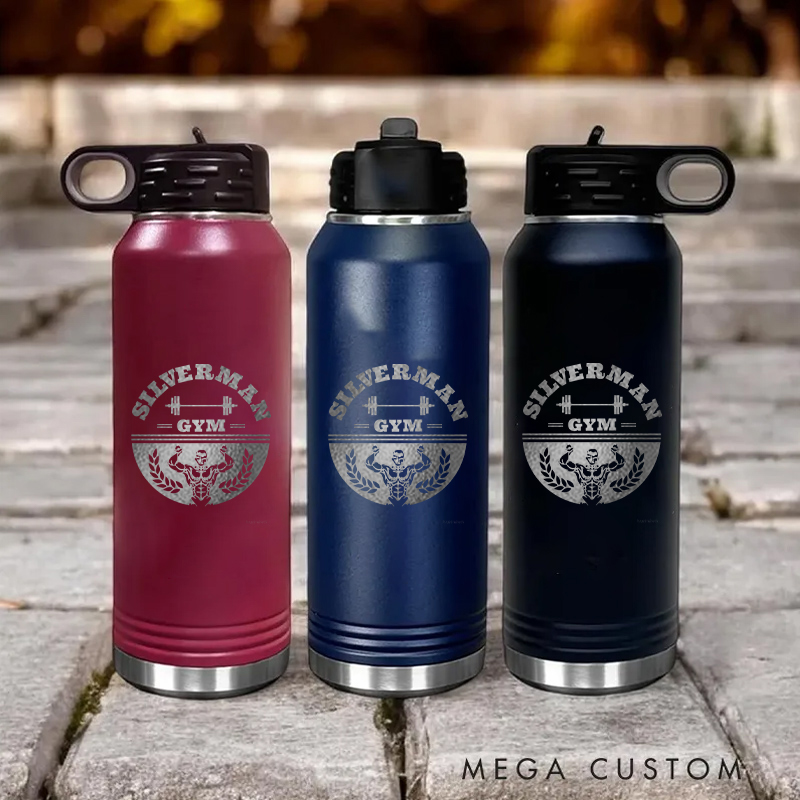 Personalized Gym Water Bottles with Iconic Logo with Barbell Eagle and Laurel Wreath Design for Fitness Enthusiasts Bodybuilders and Gym Lovers