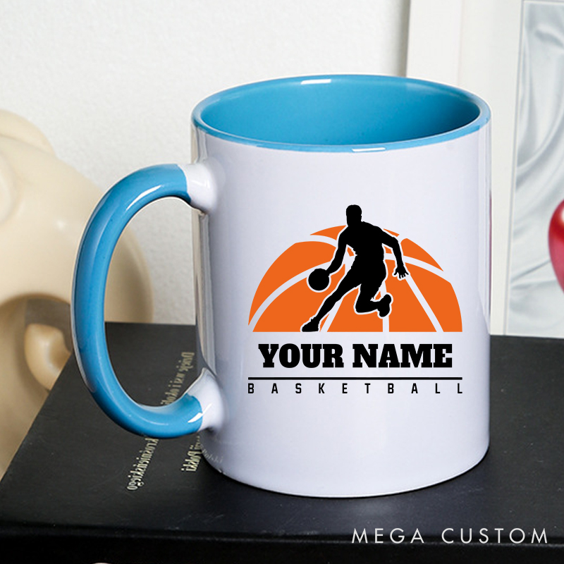 Personalized Basketball Mug with Custom Name and Bold Player Silhouette Design Perfect Gift for Basketball Fans