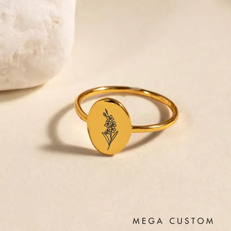 Personalised Birth Month Flower Ring Dainty Birthflower Ring Gift for Mom Gift for Her