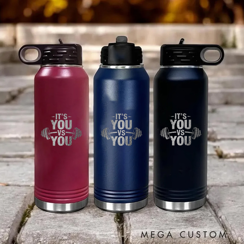 Personalized Gym Water Bottles with Bold Typography and Weightlifting Theme for Fitness Enthusiasts Bodybuilders and Gym Lovers