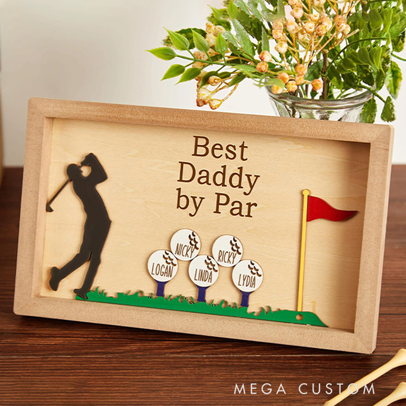 Personalized Golf Plaque "Best Dad by Par" Sign with Custom Names for Dad or Grandpa