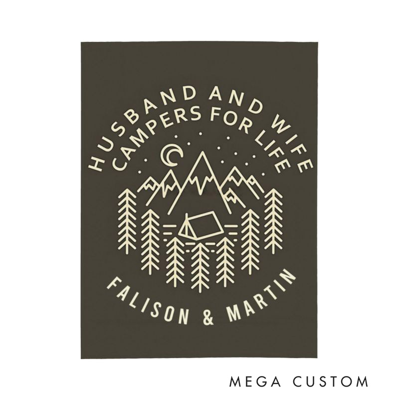 Personalized Husband and Wife Throw Blanket Gift for Couple Camping Hiking Lovers