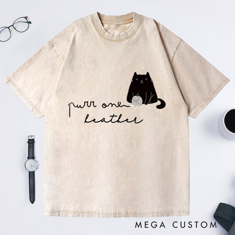 Personalized Knit One Purr One Washed T-Shirts Knitting Shirt Cat Lover Gift Craft Tee Knitter's Top Fibre Art 
