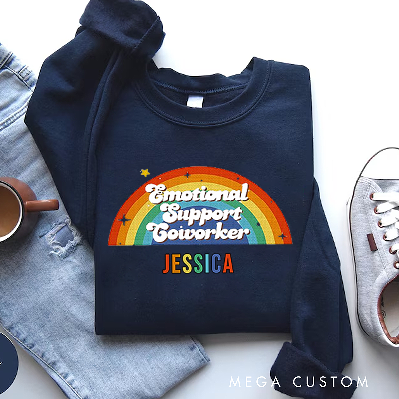 Personalized Office Worker Sweatshirt a Colorful Rainbow with Sparkling Stars Appreciation Gift for Coworkers