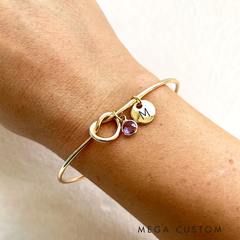 Personalized Friendship Knot Bracelet with Initial and Birthstone Charm Christmas Gift for Her Mothers Day Gifts