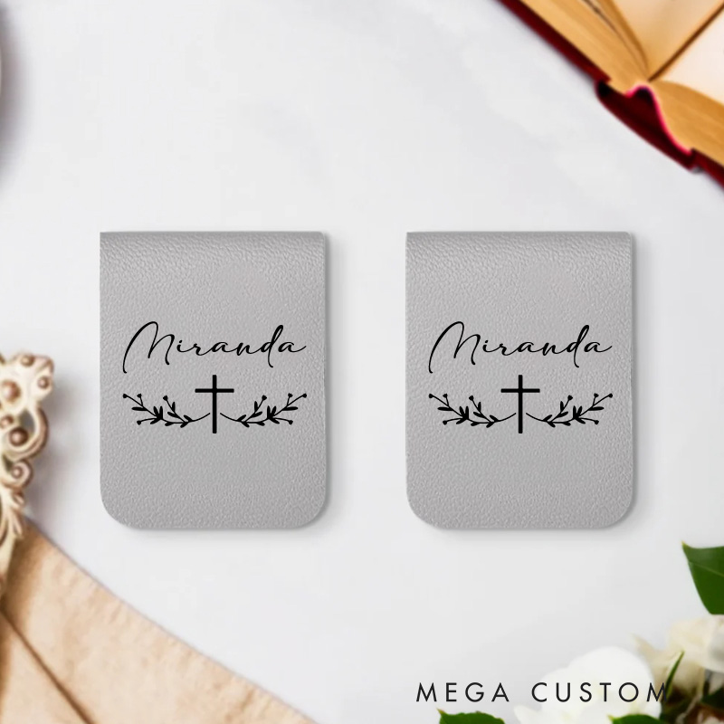 Personalized Cross and Floral Branches Magnetic Bookmark Clip with Name Reading Stationery Supplies Birthday Gift for Christian Bookworm