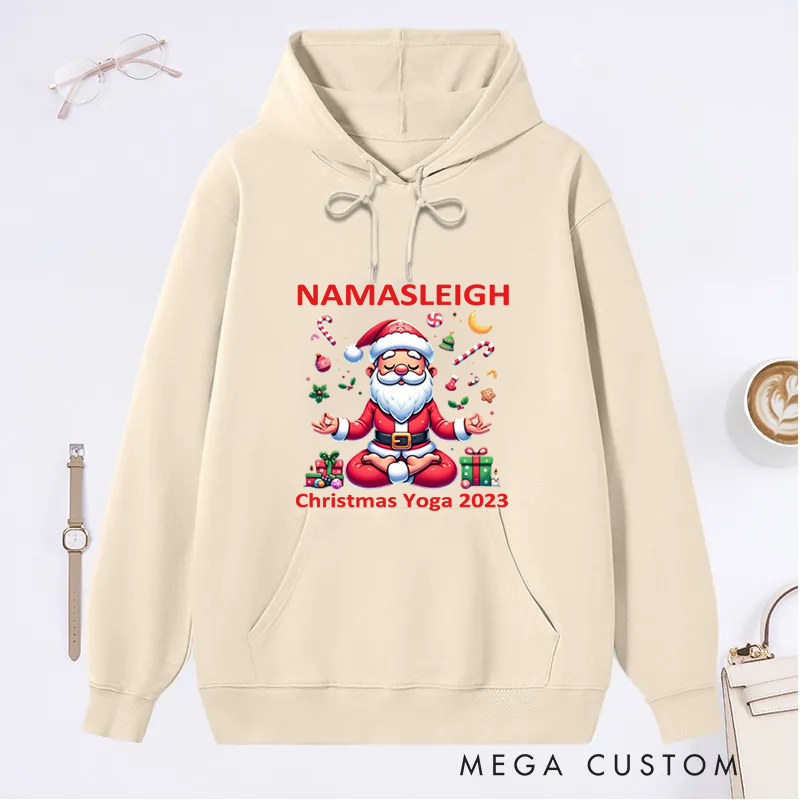 [Copy]Personalized Christmas Classic Hoodie with Cute Meditating Reindeer Design Custom Name Gift Idea for Yoga Lover