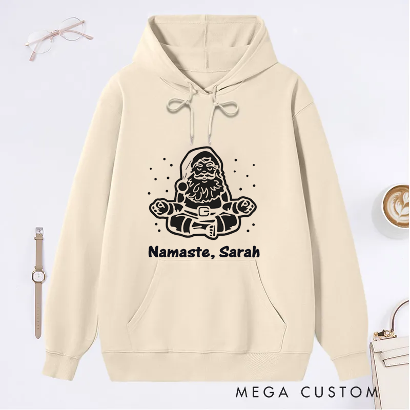 Personalized Christmas Classic Hoodie with Meditating Santa Design Custom Name Gift Idea for Yoga Lover