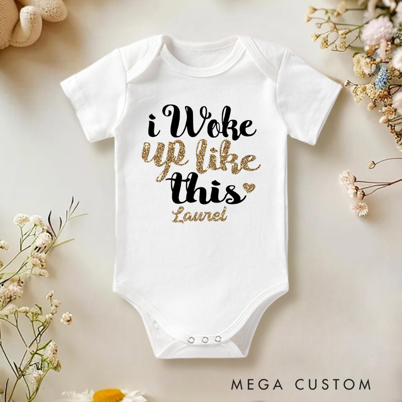 Personalized I Woke up like This Black and Gold Glitter Baby Onesie Baby Shower Gift