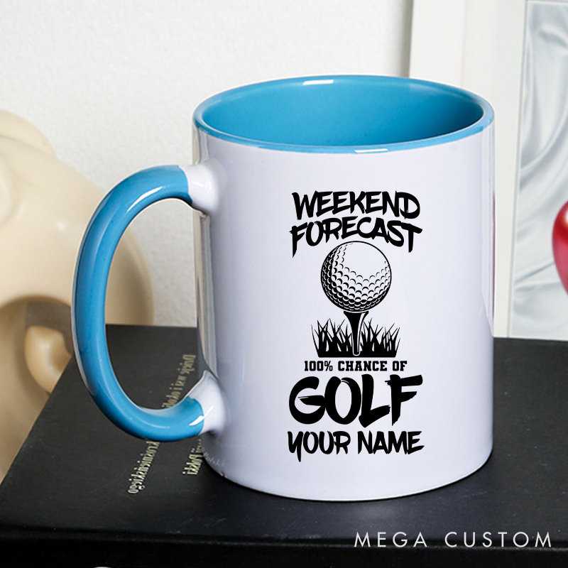 Personalized Golf Mug with Custom Name Weekend Forecast 100% Chance of Golf Design Perfect Gift for Golf Lovers