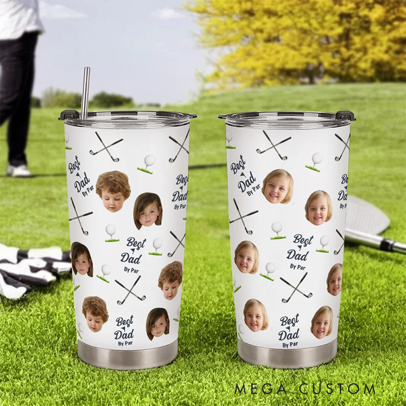 Personalized Golf Tumbler with Custom Photos and "Best Dad by Par" Design  