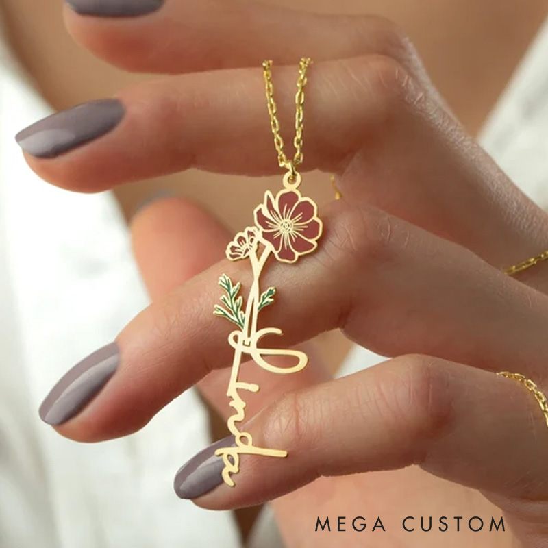 Personalize Handmade Jewelry Name Necklace with Birth Flower Birthday Gifts for Her Gift for Daughter