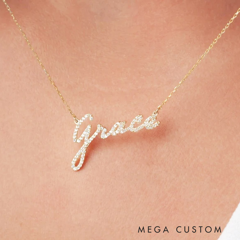 Personalized Diamond Name Necklace 14k Gold Name Necklace Mother's Day Gifts 