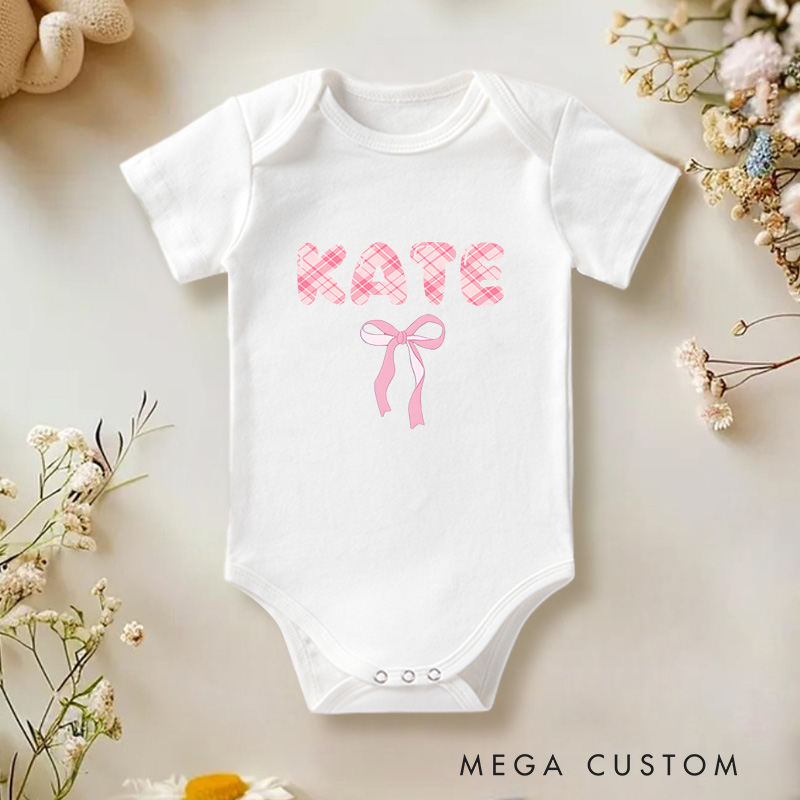 Personalized Name Pink Bow Baby Onesie First Birthday Gift New Mom Gift