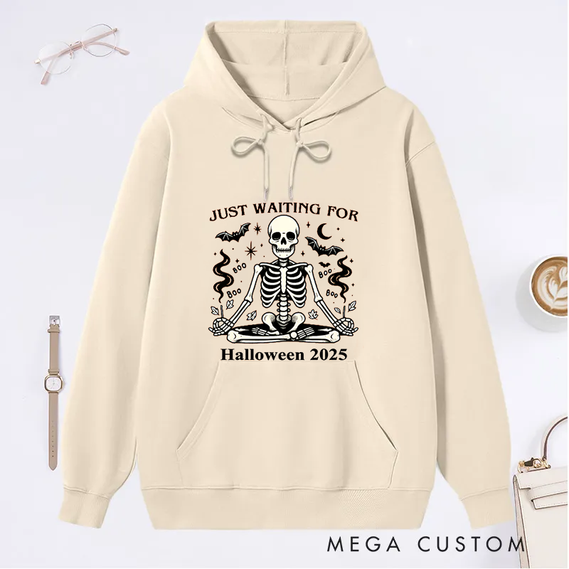 Personalized Halloween Classic Hoodie with Just Waiting for Halloween Design Custom Time Gift Idea for Yoga Lover
