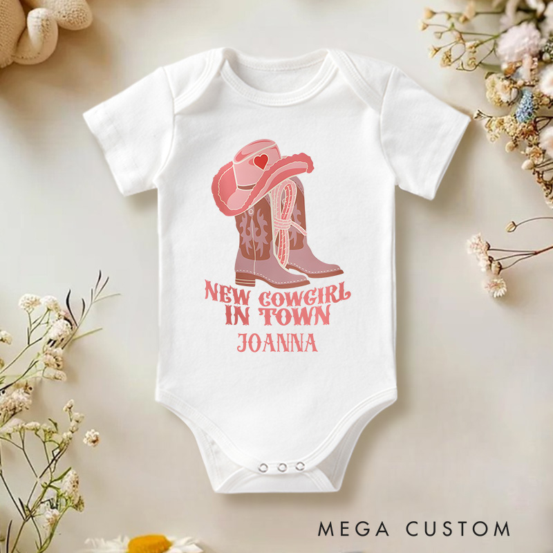 Personalized New Cowgirl in Town Baby Onesie Baby Shower Gift 