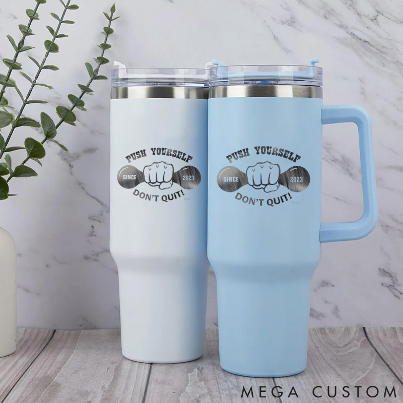 Personalized Handle Tumbler with Fist and Dumbbell Graphic for Gym Lover Fitness Durable Hot or Cold Drinks