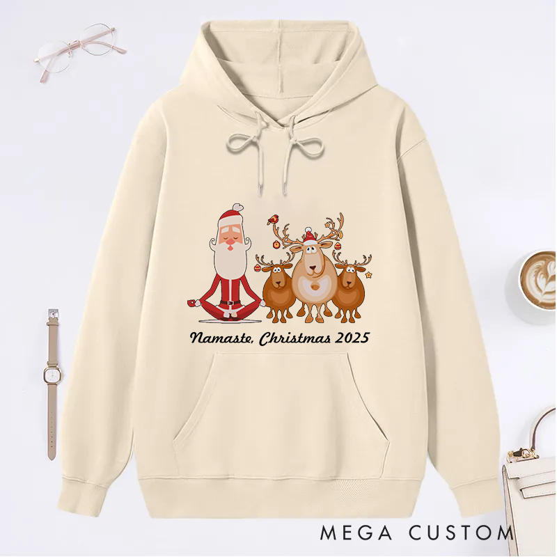 Personalized Christmas Classic Hoodie with Funny Santa and Yoga Reindeer Theme Custom Time Gift Idea for Yoga Lover