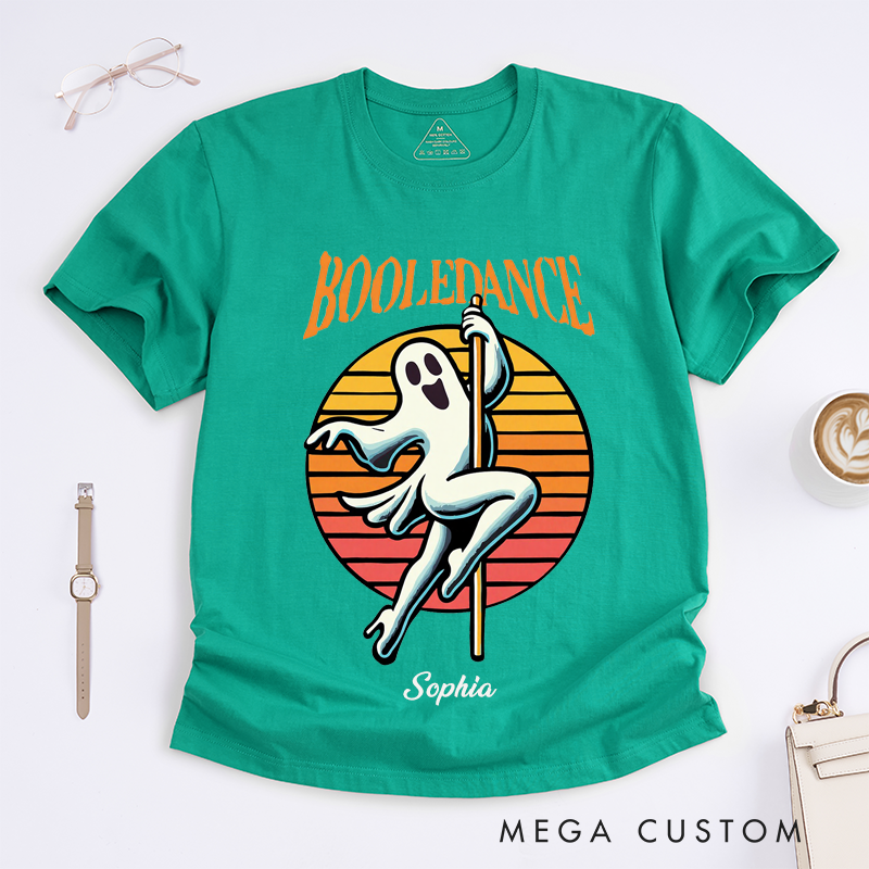 Personalized Boole Dance Ghost Pole Dancing T-Shirt Funny Retro Halloween Gift Idea for Women Custom Name Tee for Dancer Friends