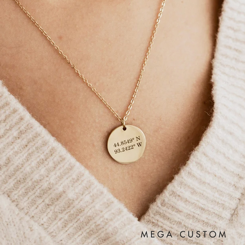 Personalized Engraved Name Engraved Coin Necklace Gift for Her