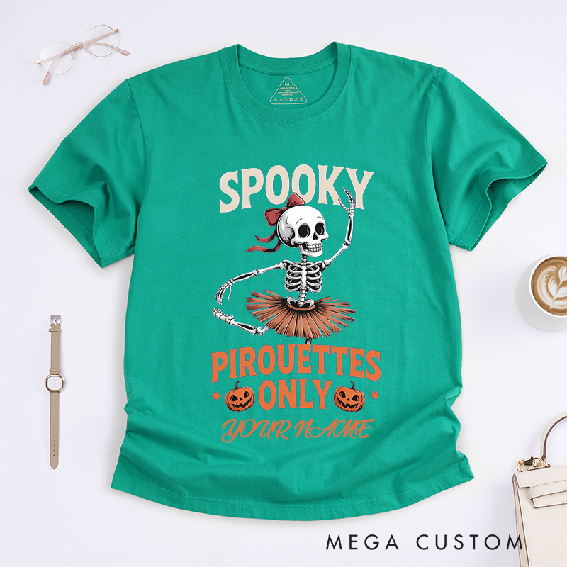 Personalized Spooky Ballet Skeleton T-Shirts Halloween Dance Costume Gift for Ballet Lovers Women Girls Custom Name Ballet Dancer Halloween Shirt