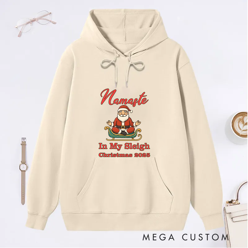 Personalized Christmas Classic Hoodie with Namaste in My Sleigh Design Custom Name Gift Idea for Yoga Lover