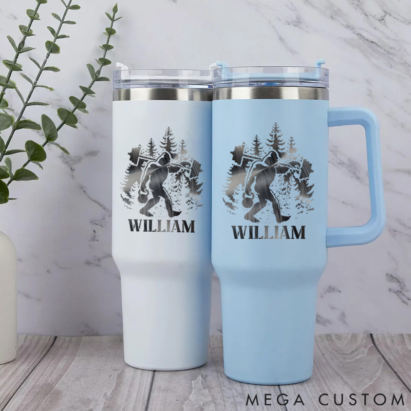 Personalized Handle Tumbler with Forest Chimpanzees Design for Gym Lover Fitness Durable Hot or Cold Drinks
