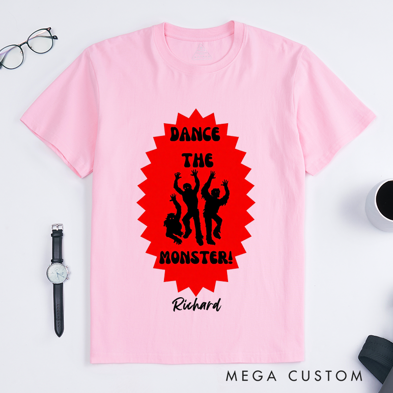 Personalized Monster Dance T-Shirts Custom Name Funny Halloween Party Gift Unique Dancing Zombies Shirt for Men Boys Friends Dad