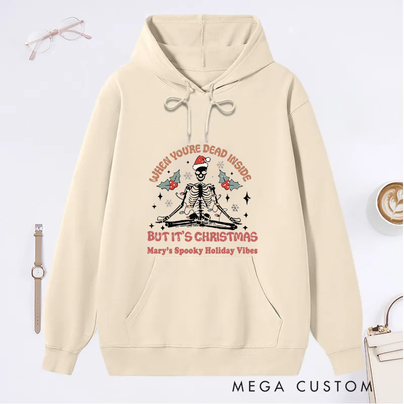 Personalized Christmas Classic Hoodie with Funny Dead Inside But It's Christmas Design Custom Name Gift Idea for Yoga Lover