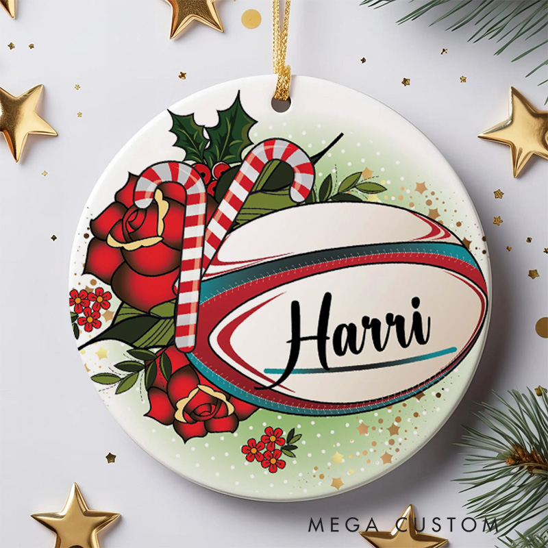 Personalized Rugby Christmas Ornament with Custom Player Name 