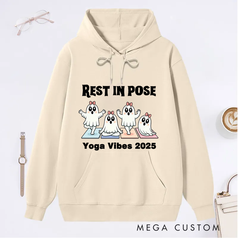 Personalized Rest in Pose Classic Hoodie with Cute Ghost Yoga Design Custom Time Gift Idea for Yoga Lover