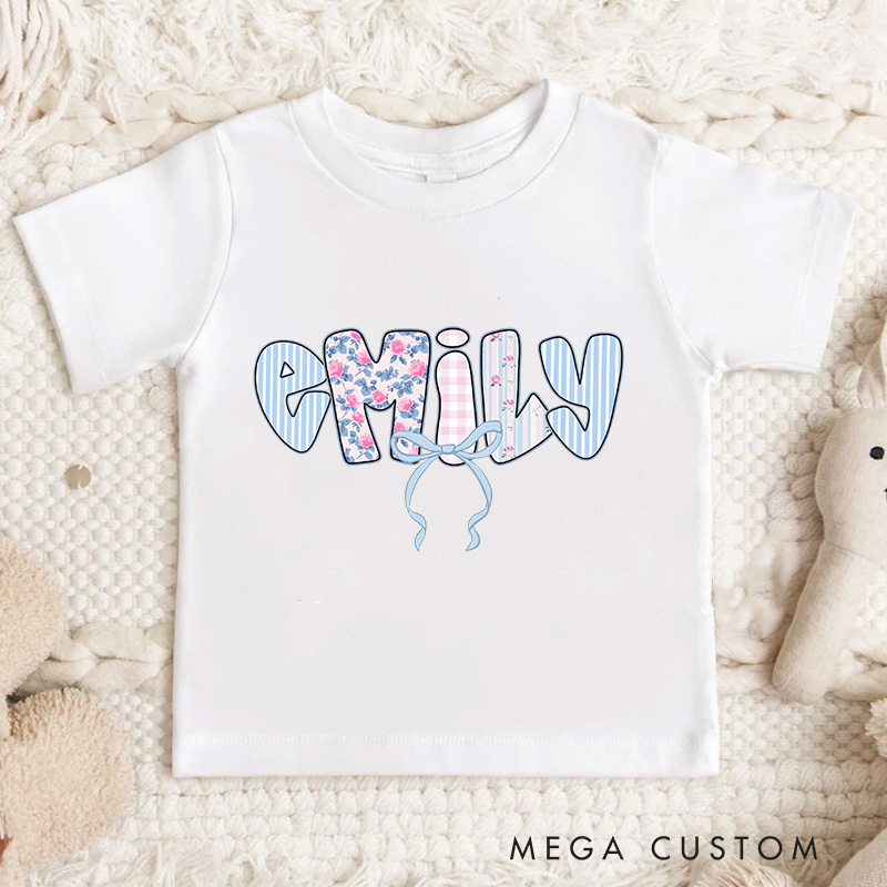 Personalized Floral Bow Name T-Shirt Girl Name T-Shirt for Kids Coquette Bow Name Shirt